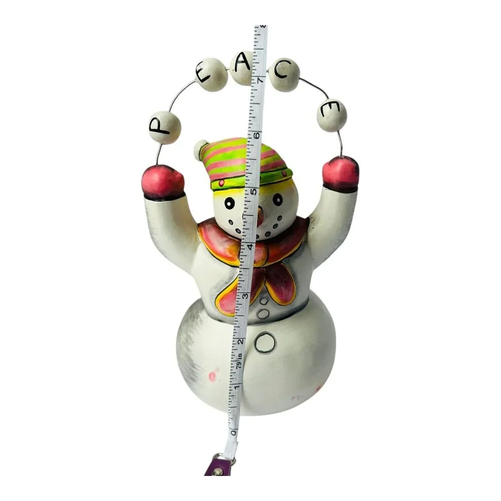 Contemporary Hand Painted Wooden Snowman Wired Peace Fair Trade Whimsical Figure